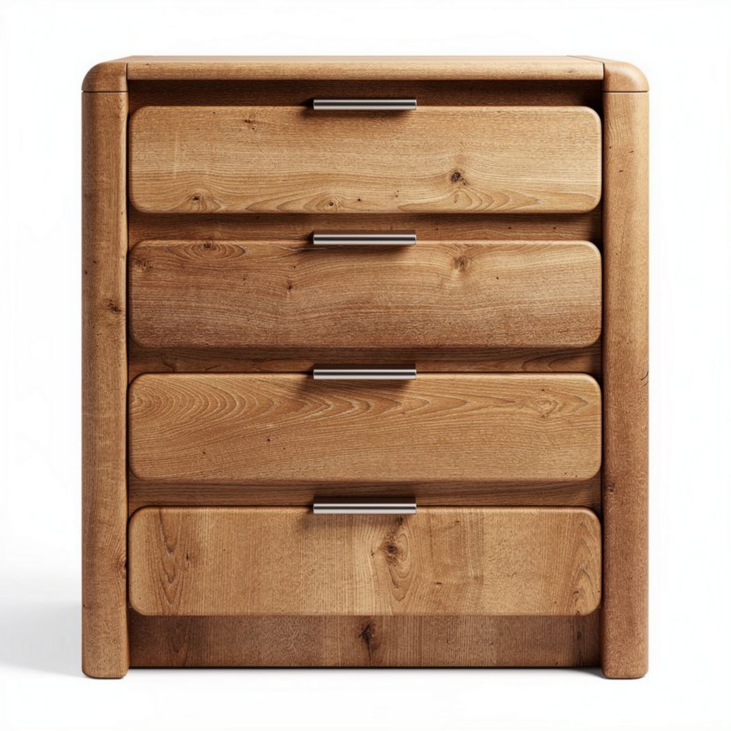 Wooden chest of drawers with four storage compartments in natural finish