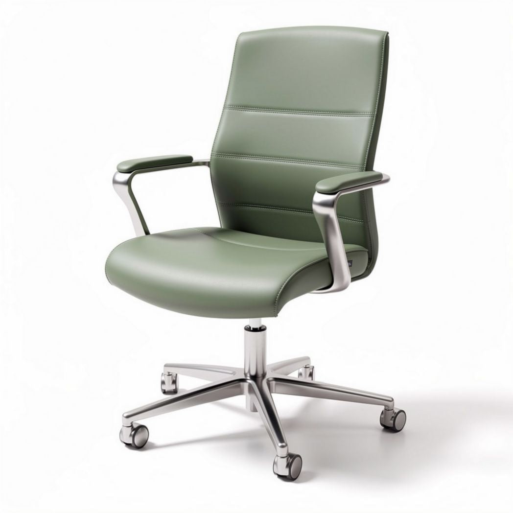 Green leather office chair with adjustable height and swivel base 50 x 60 x 90cm