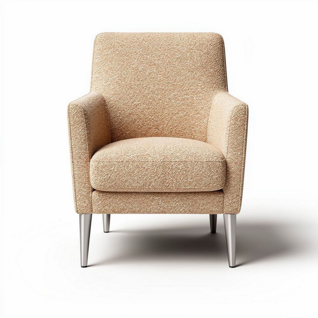 Upholstered armchair in beige fabric with silver metal legs 80 x 75 x 85cm