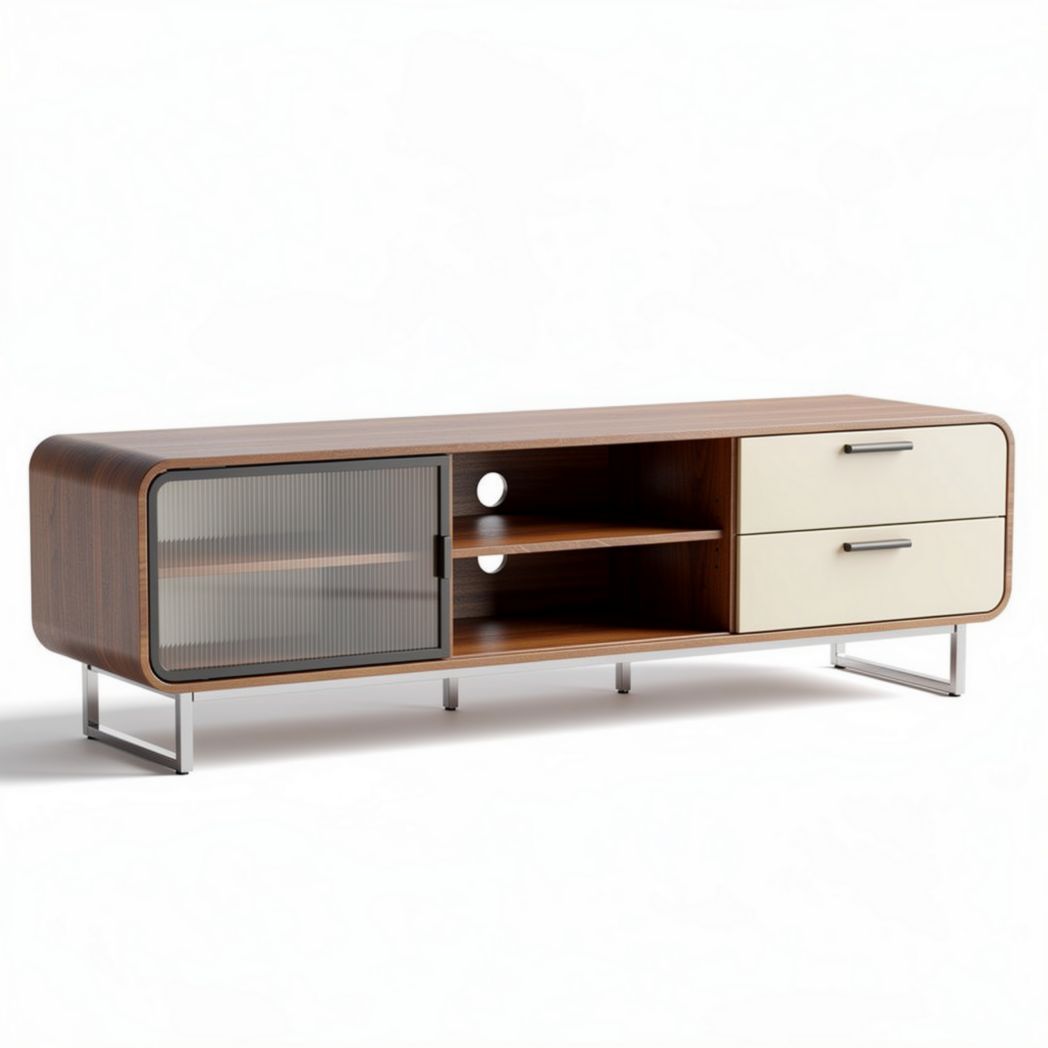 Mid-century modern wooden media console with storage drawers 150 x 40 x 50cm