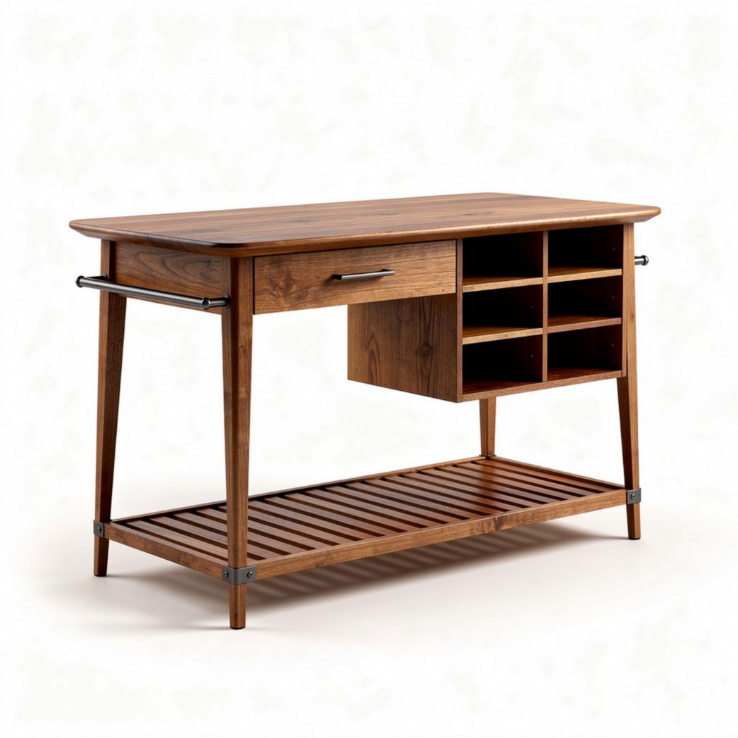 Wooden storage table with drawer and open shelves 120 x 60 x 75cm