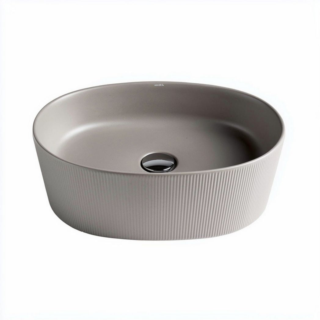 Ceramic oval sink in matte taupe 50 x 30 x 15cm for bathroom vanity
