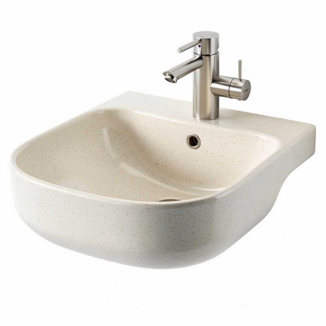 Ceramic wall-mounted sink with faucet in cream color 40 x 30 x 15cm