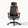 Ergonomic office chair with adjustable headrest and lumbar support grey and brown fabric 58 x 62 x 120cm
