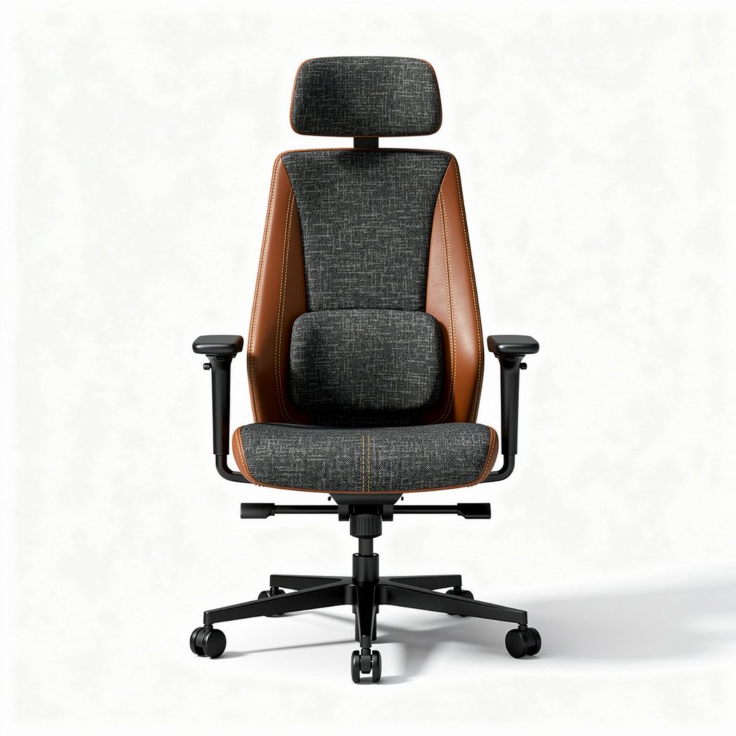 Ergonomic office chair with adjustable headrest and lumbar support grey and brown fabric 58 x 62 x 120cm