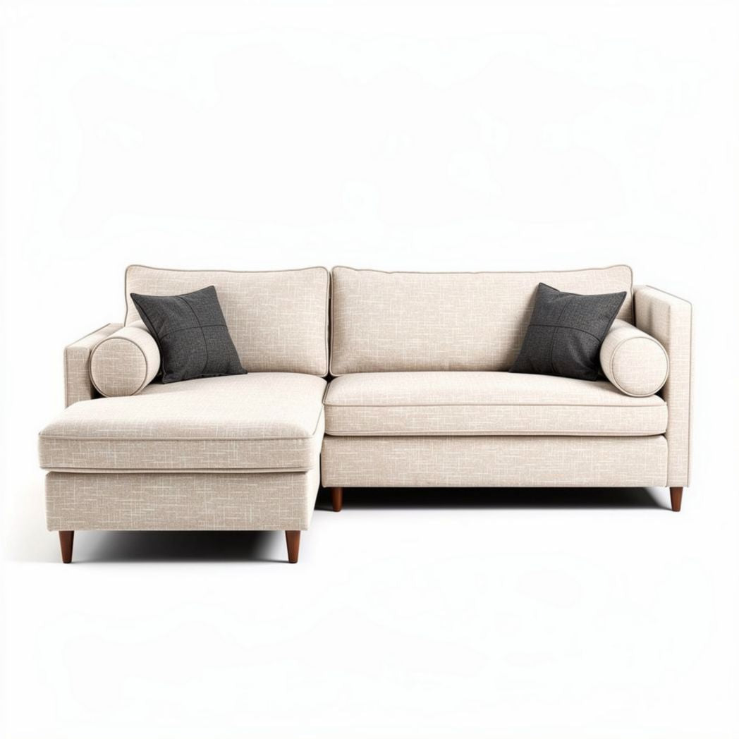 Fabric sectional sofa with cushions in light beige color 190 x 100 x 85cm