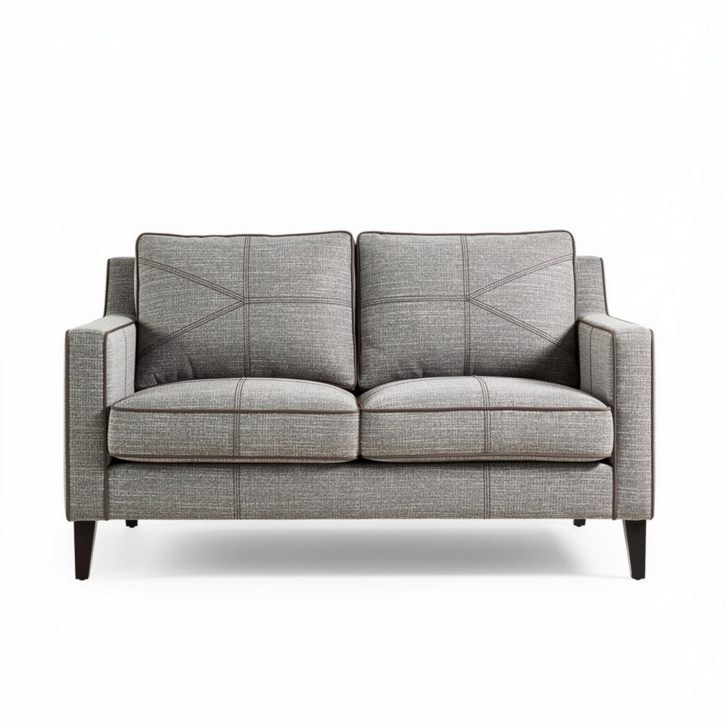 Two-seater sofa in woven fabric with a gray finish and wooden legs 150 x 80 x 90cm