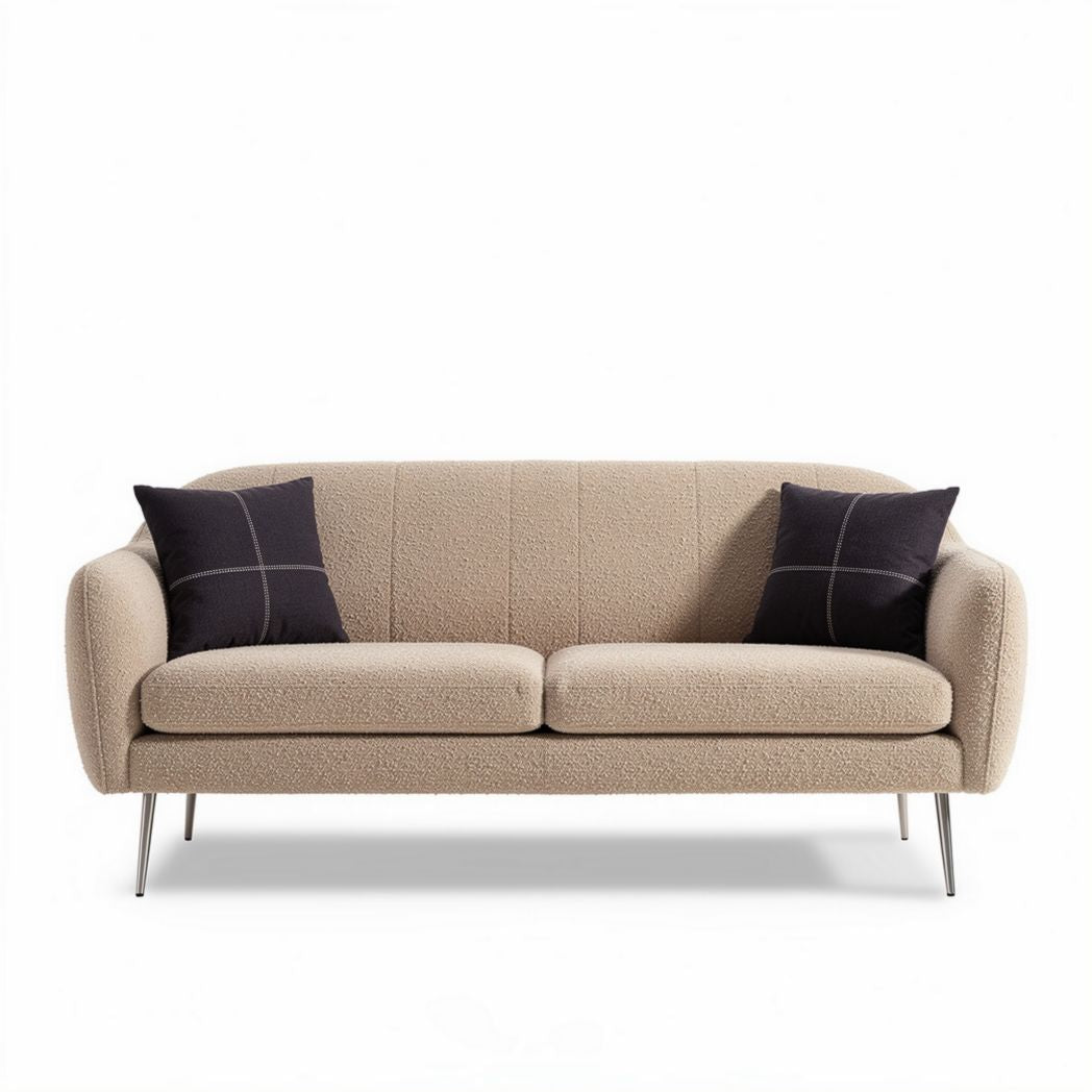 Textured fabric sofa with two accent pillows in beige 200 x 80 x 70cm