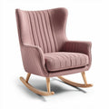 Rocking chair with ribbed fabric upholstery and wooden base in pink 80 x 80 x 100cm
