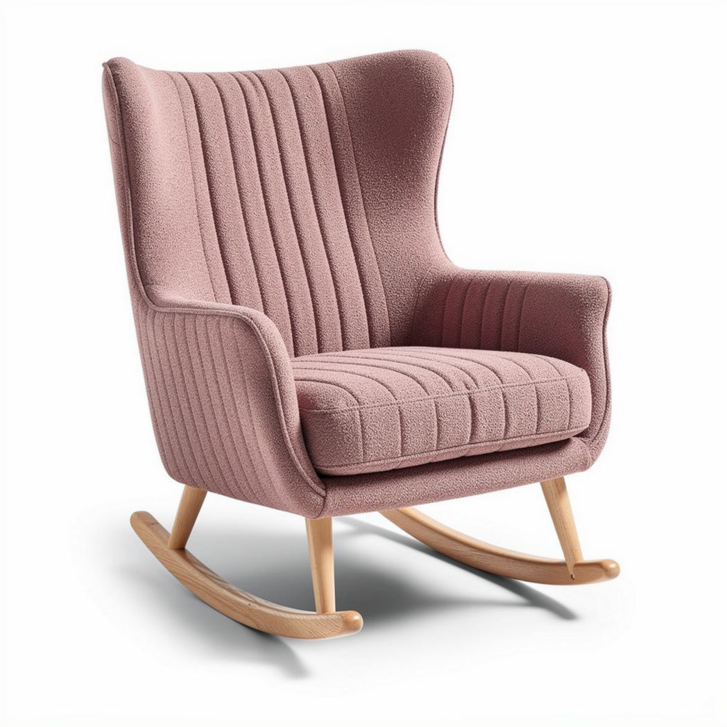 Rocking chair with ribbed fabric upholstery and wooden base in pink 80 x 80 x 100cm