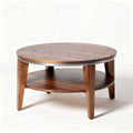Natural wood circular coffee table with open storage 80 x 80 x 40cm