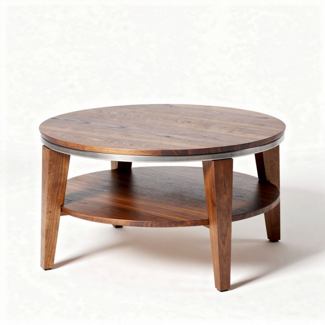Natural wood circular coffee table with open storage 80 x 80 x 40cm