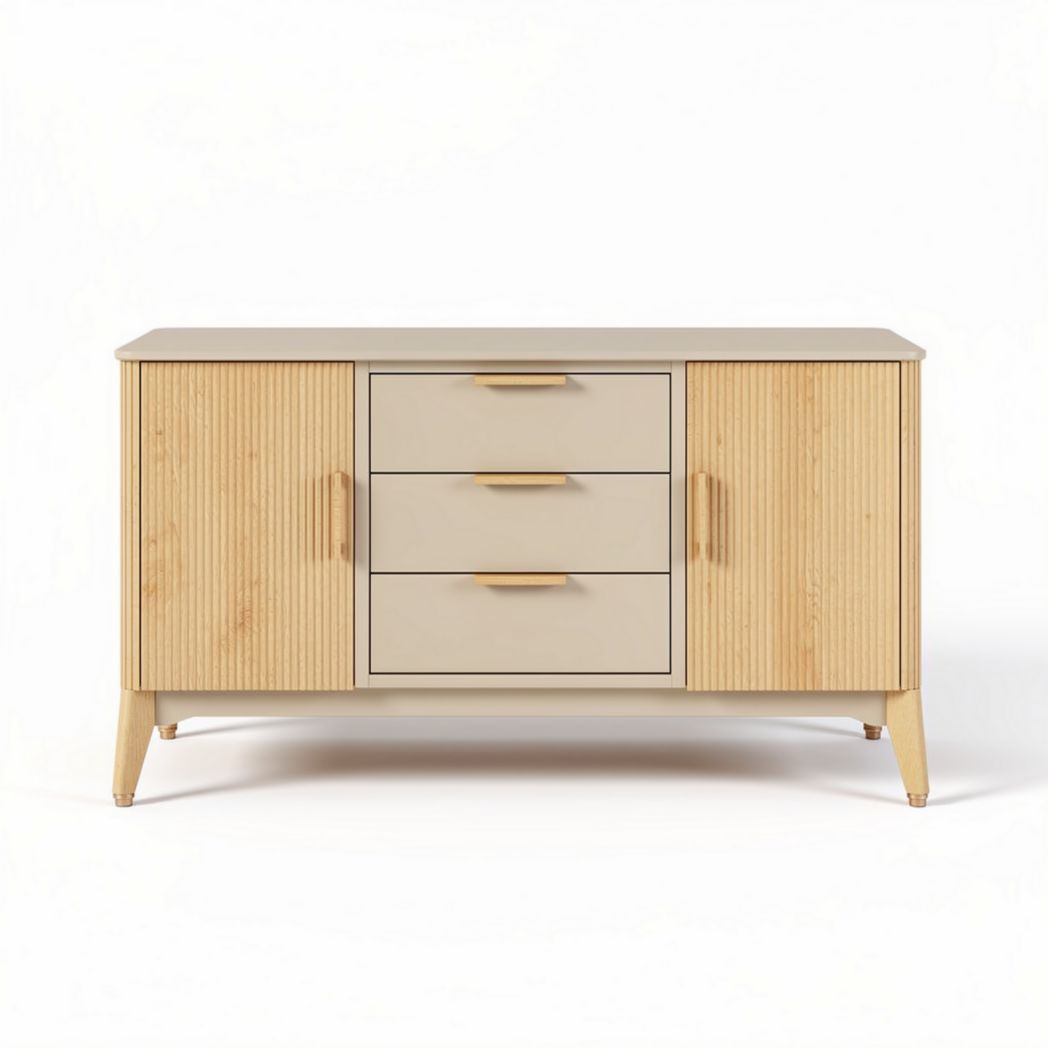 Bamboo sideboard with three drawers and two cabinets for storage 140 x 40 x 80cm
