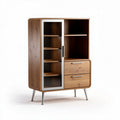 Wooden display cabinet with glass door and two drawers 80 x 40 x 120cm