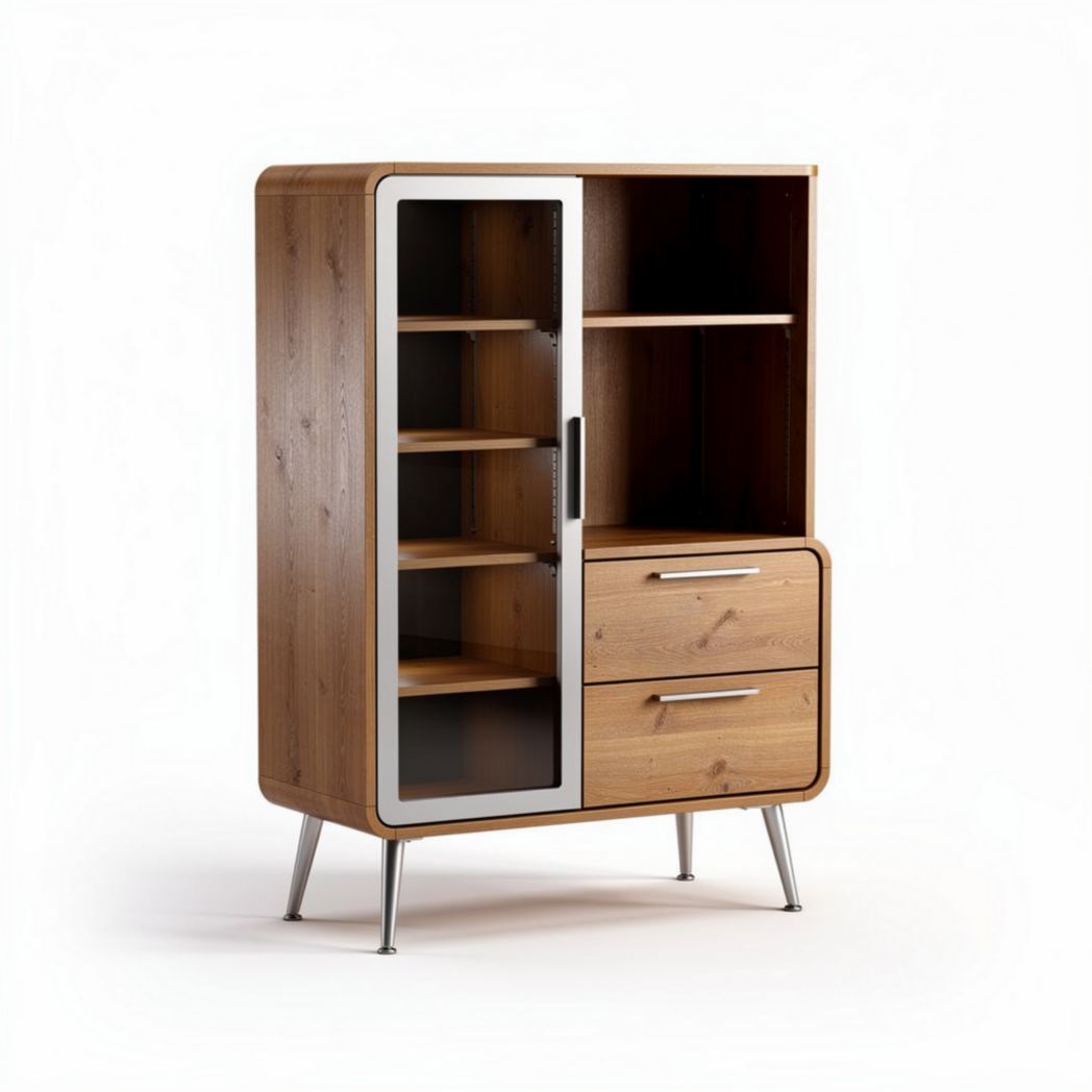 Wooden display cabinet with glass door and two drawers 80 x 40 x 120cm