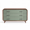 Mid-century modern dresser with three drawers in green and wood finish 120 x 50 x 75cm